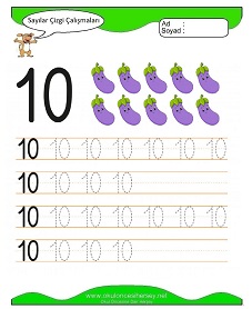 10 Sayısı Çizgi Çalışmaları Çalışma Sayfaları